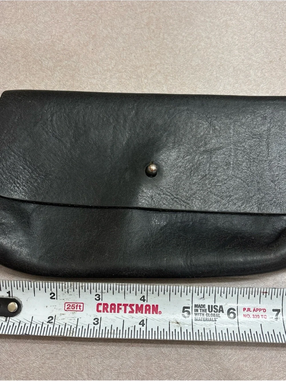 Will Leather Goods Black Distressed Leather Pouch Work Bag Metal Stud Fastener